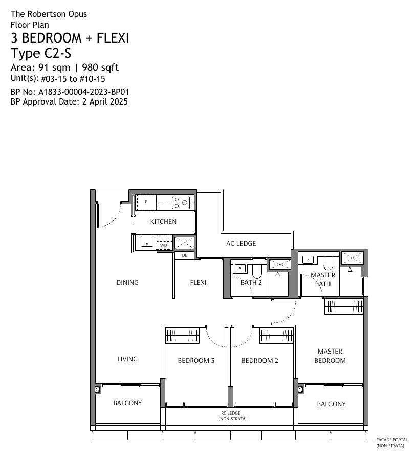 Type C2-S · 3-Bedroom + Flexi