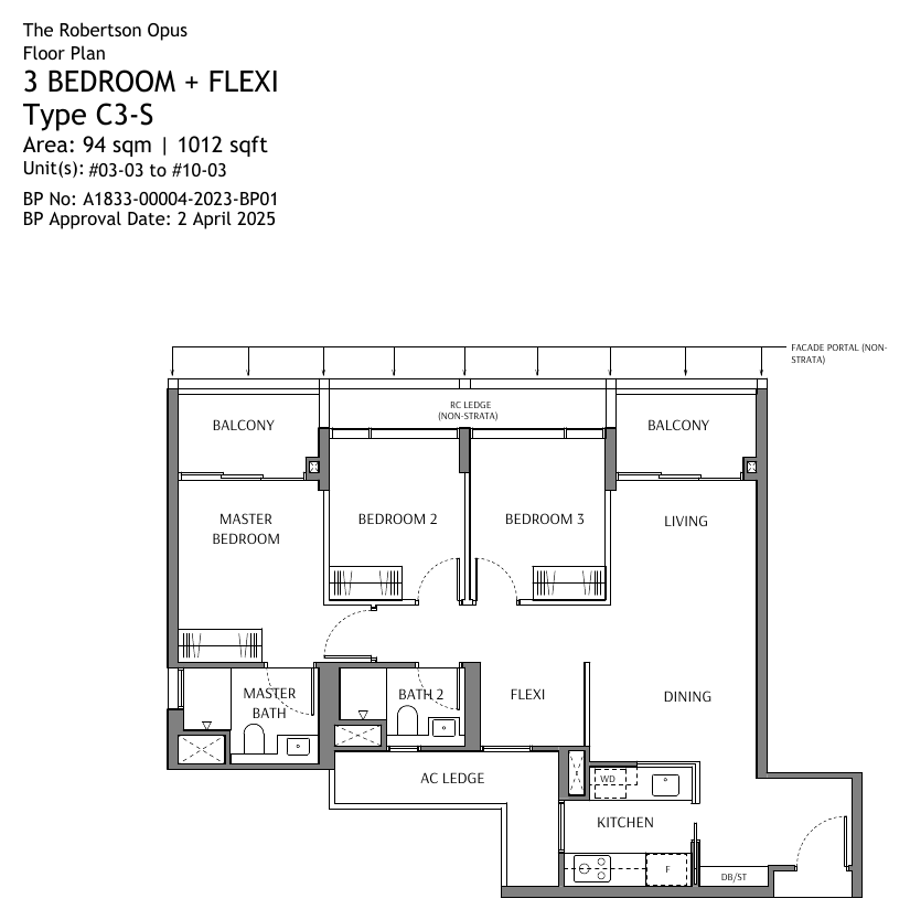 Type C3-S · 3-Bedroom + Flexi