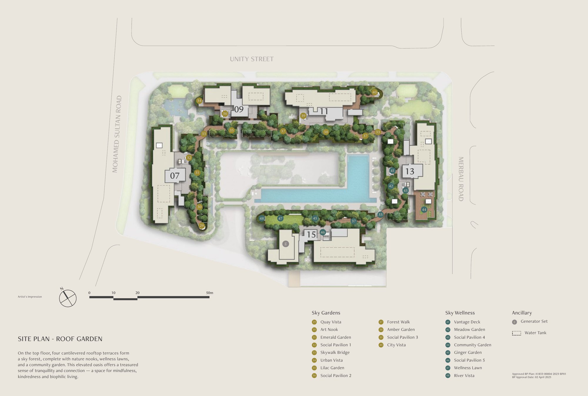 Site plan, roof garden